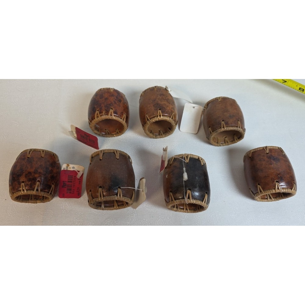 Pier 1 Imports Tamarind Napkin Rings Set - 7 NWT Raffia Brown Tiki Island Resort